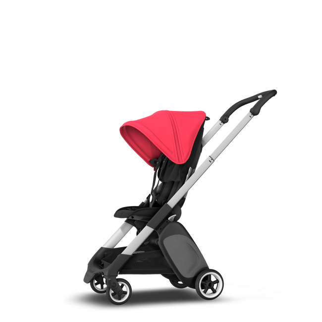 Bugaboo Ant seat stroller neon red sun canopy, black fabrics, aluminium base
