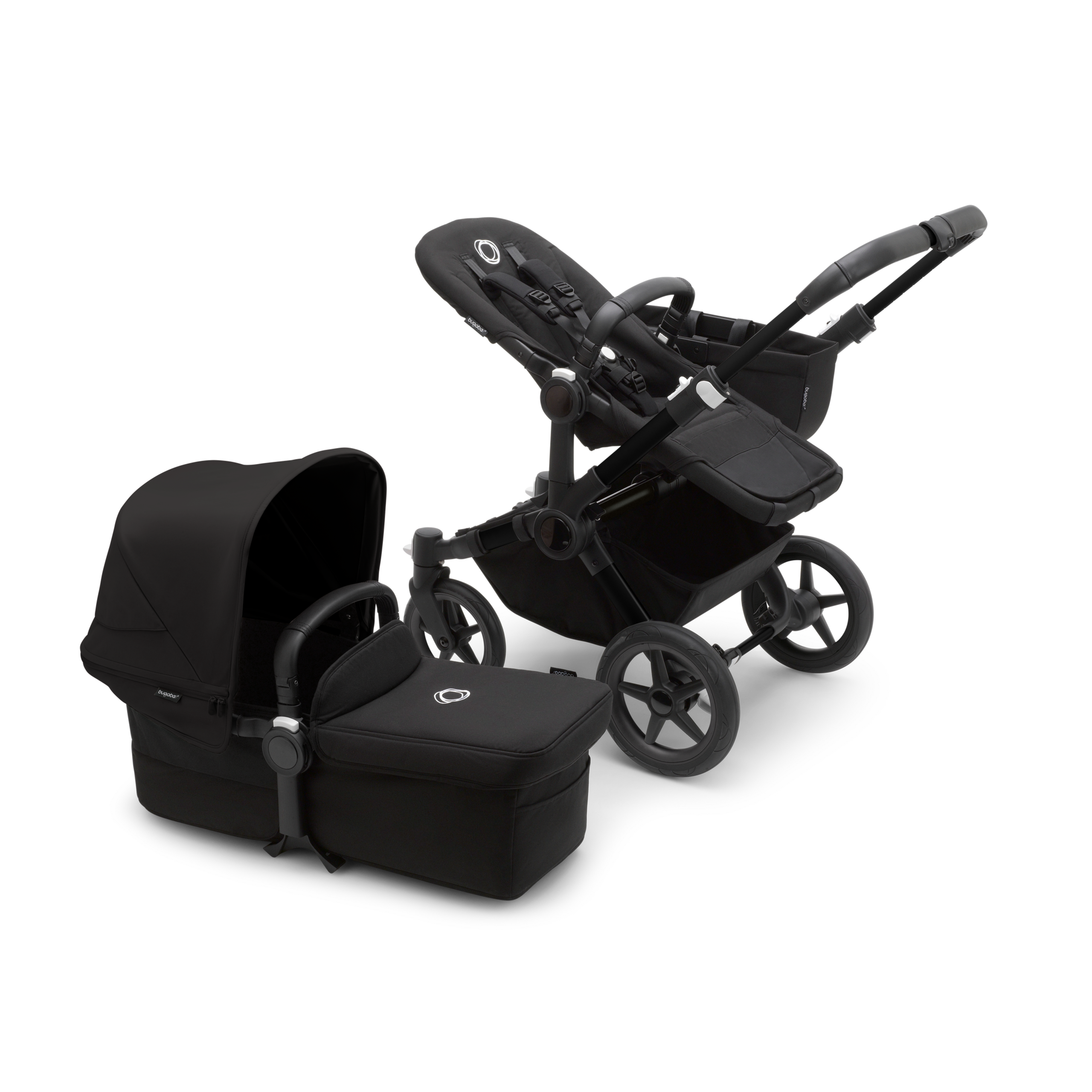 PP Bugaboo Donkey 5 Mono bassinet and seat stroller black base, midnight black fabrics, midnight black sun canopy - Thumbnail Slide 3 of 7