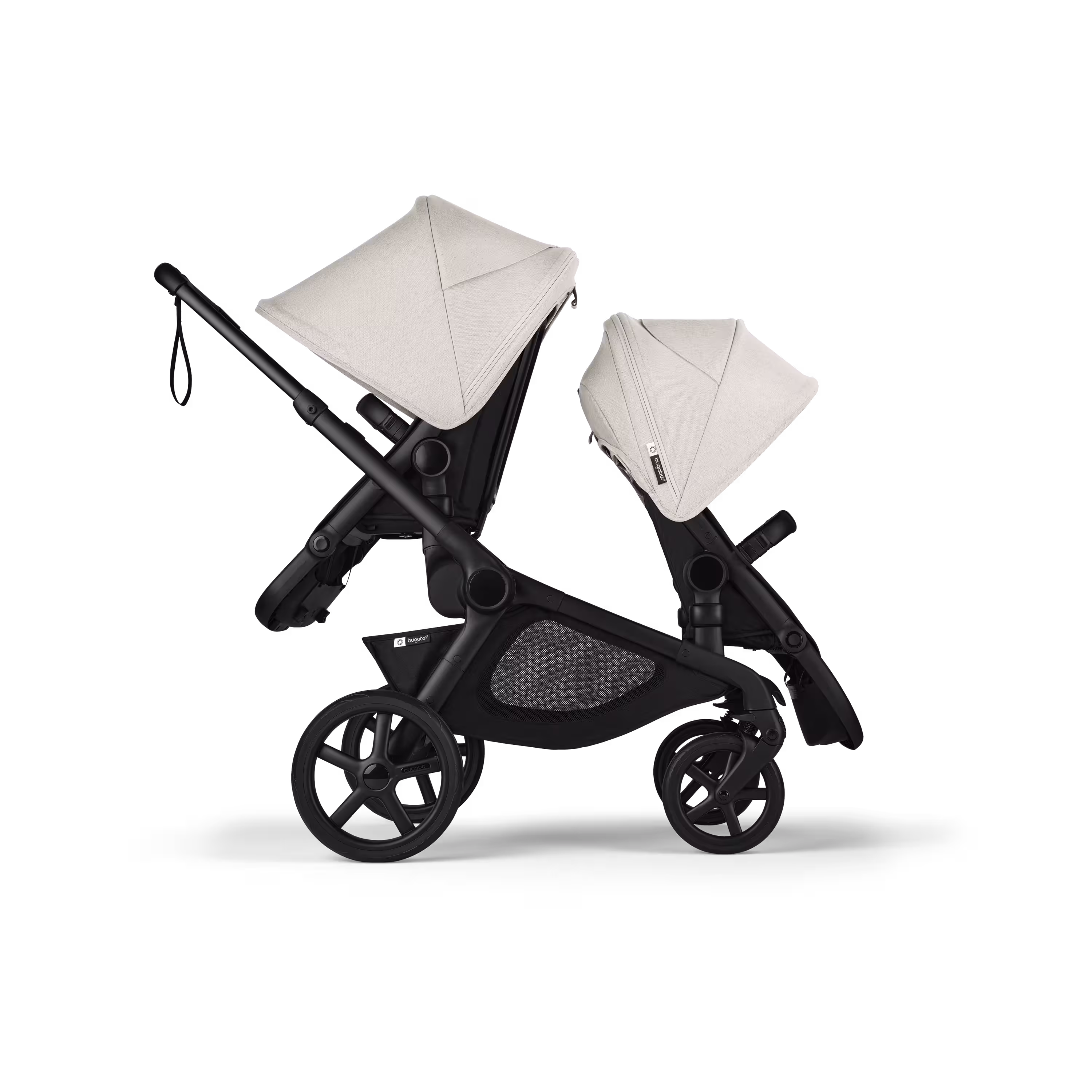 Bugaboo Kangaroo seat-only tandem black base, midnight black fabrics, misty white sun canopy - Main Modal Image Slide 3 of 12