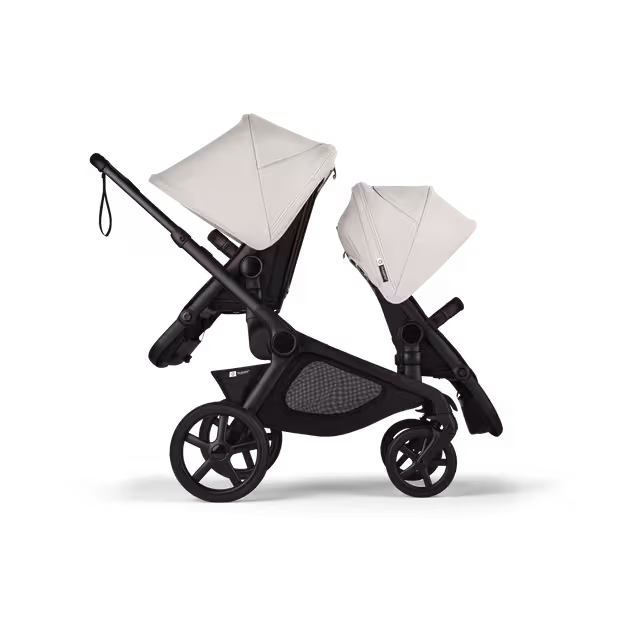 Bugaboo Kangaroo seat-only tandem black base, midnight black fabrics, misty white sun canopy - Main Image Slide 3 of 12