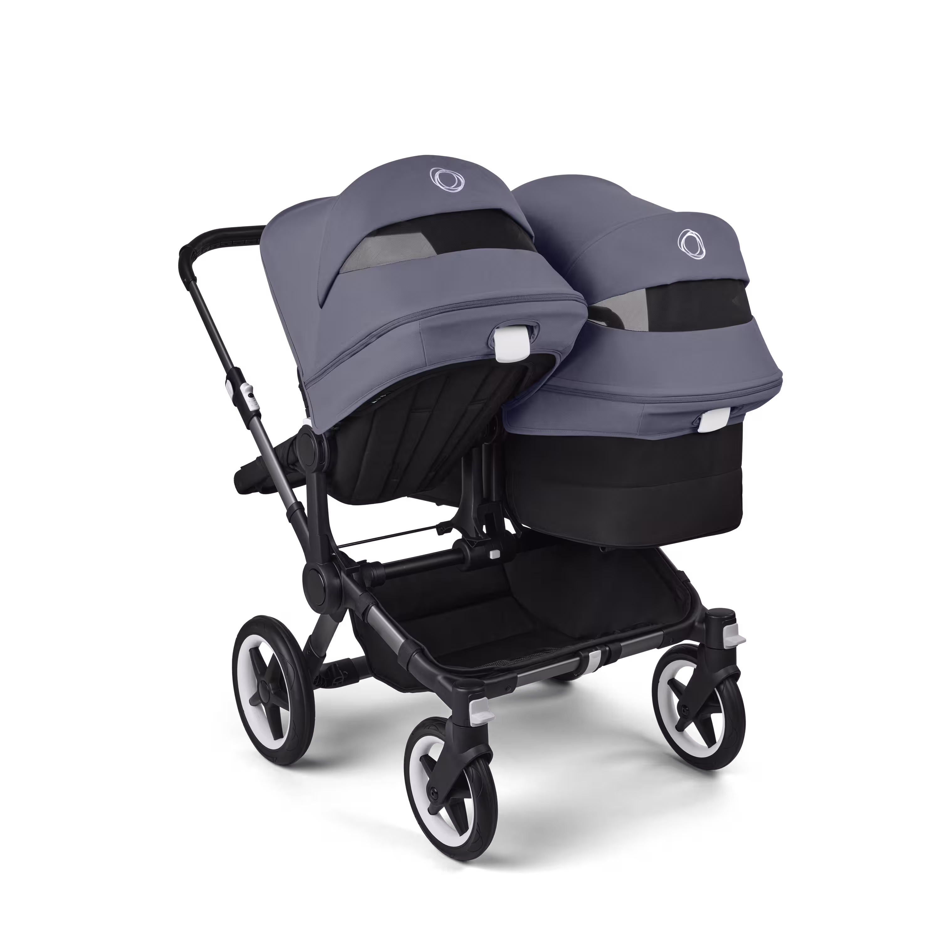 Bugaboo Donkey 5 Duo double stroller graphite base, midnight black fabrics, stormy blue sun canopy - Main Modal Image Slide 4 of 11