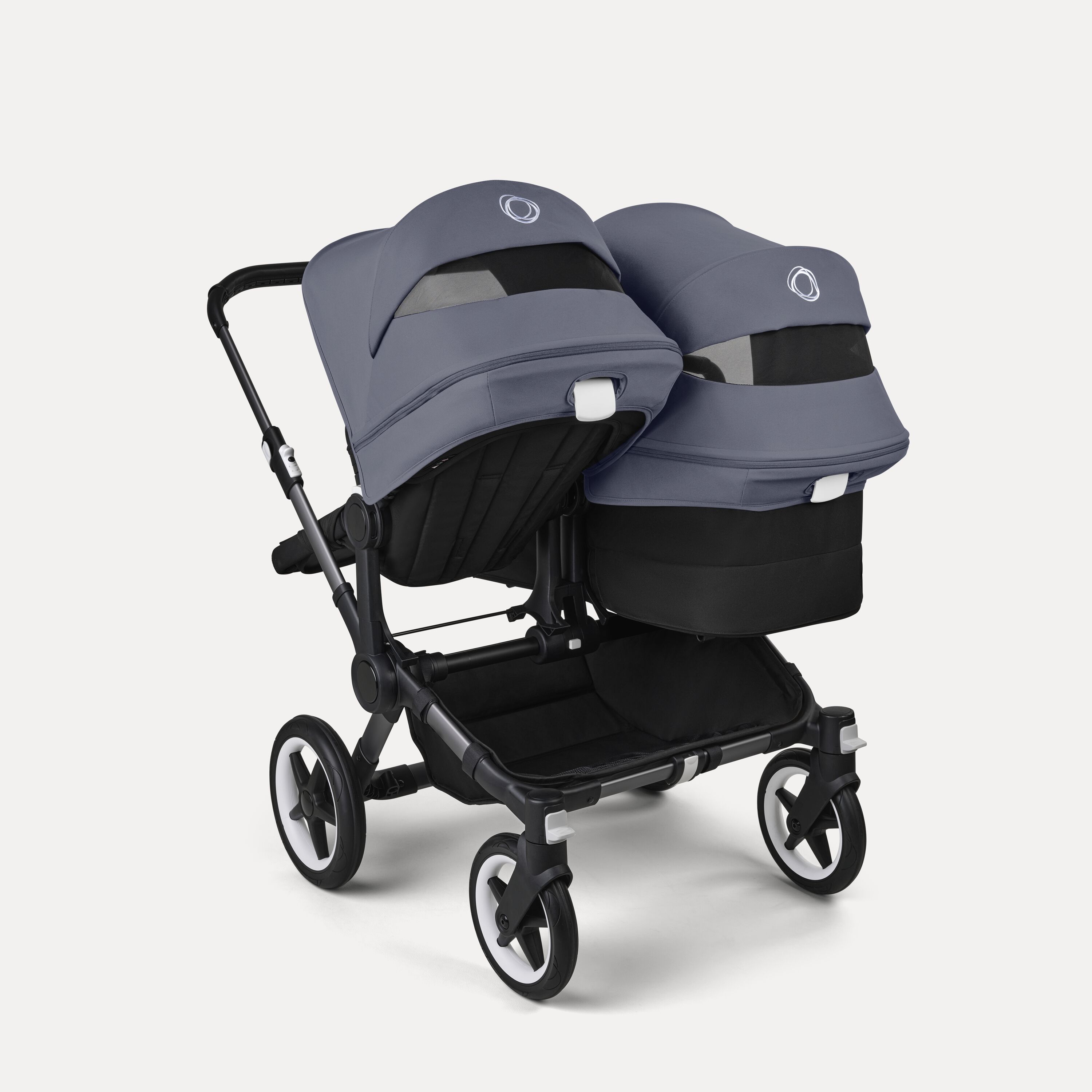 Bugaboo Donkey 5 Duo double stroller graphite base, midnight black fabrics, stormy blue sun canopy - Main Modal Image Slide 4 of 11