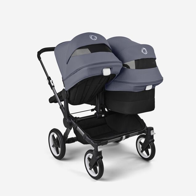 Bugaboo Donkey 5 Duo double stroller graphite base, midnight black fabrics, stormy blue sun canopy - Main Image Slide 4 of 11