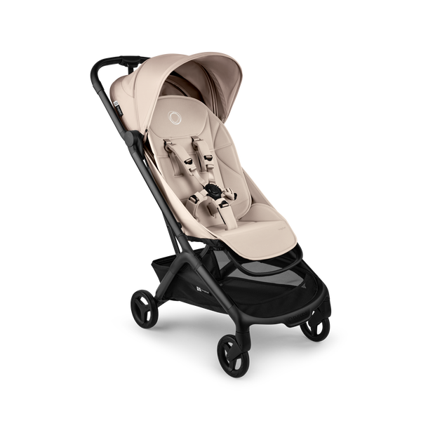 Bugaboo Butterfly 2 travel stroller black base, desert taupe fabrics, desert taupe sun canopy
