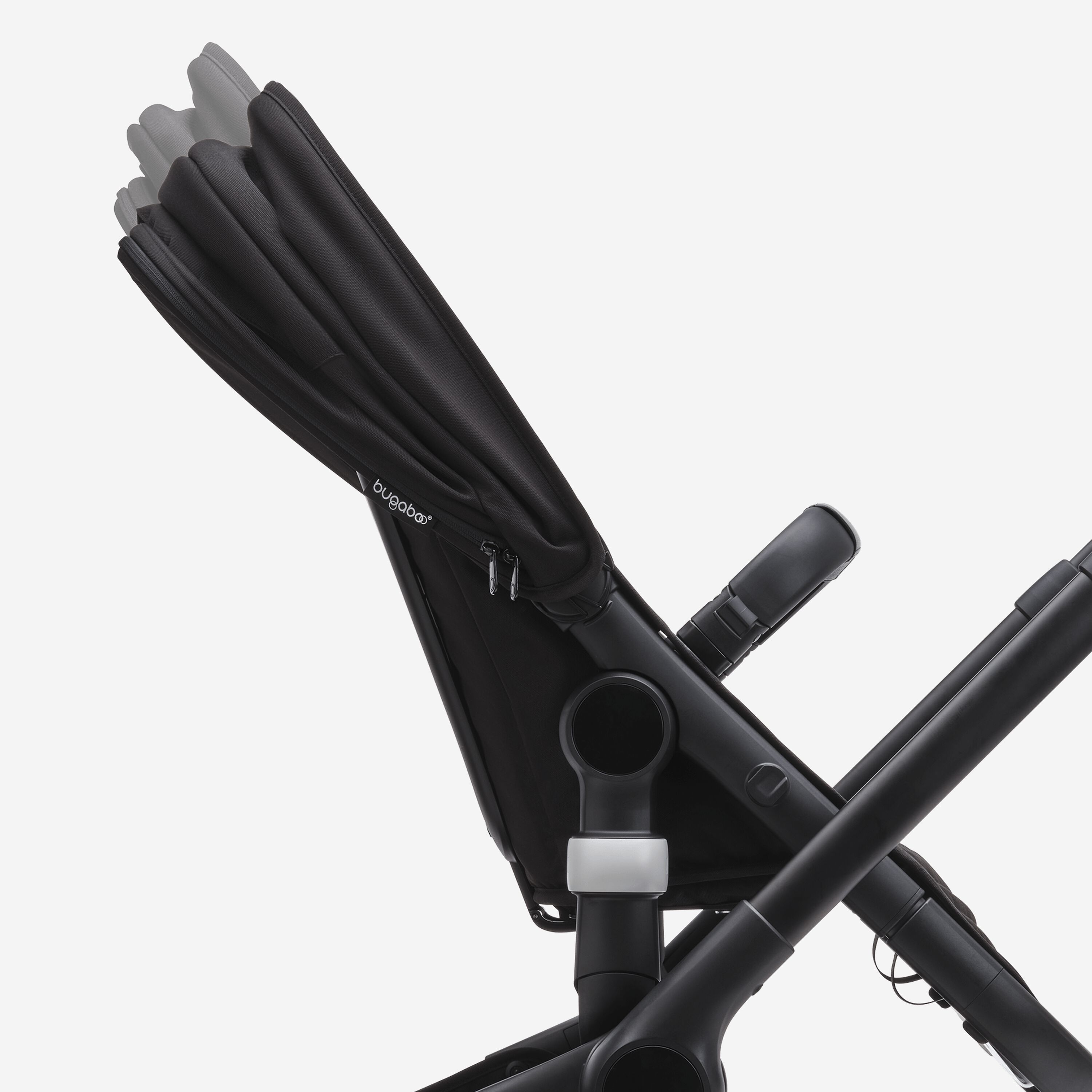 Side view of the Bugaboo Fox 5 stroller with close up on the chassis and folded sun canopy. - Main Modal Image Slide 8 of 12