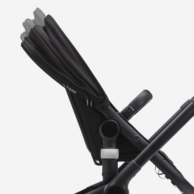 Side view of the Bugaboo Fox 5 stroller with close up on the chassis and folded sun canopy. - Main Image Slide 8 of 12