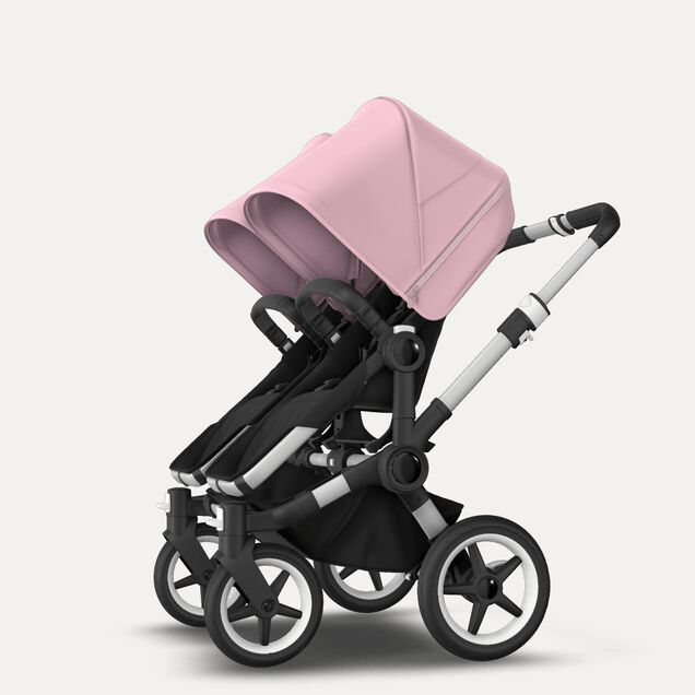 Bugaboo Donkey 3 Twin seat and bassinet stroller soft pink sun canopy, black fabrics, aluminium base - Main Image Slide 6 of 9