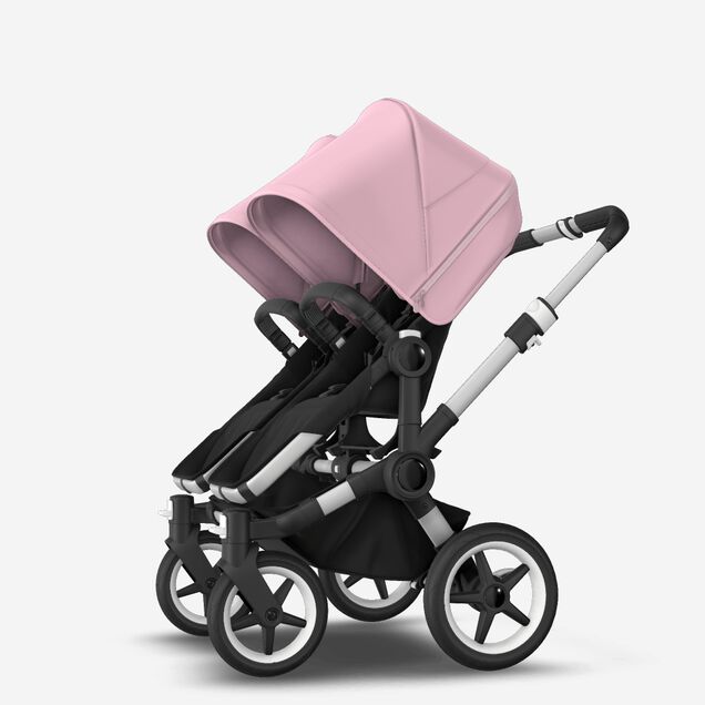 Bugaboo Donkey 3 Twin seat and bassinet stroller soft pink sun canopy, black fabrics, aluminium base - Main Image Slide 6 of 9
