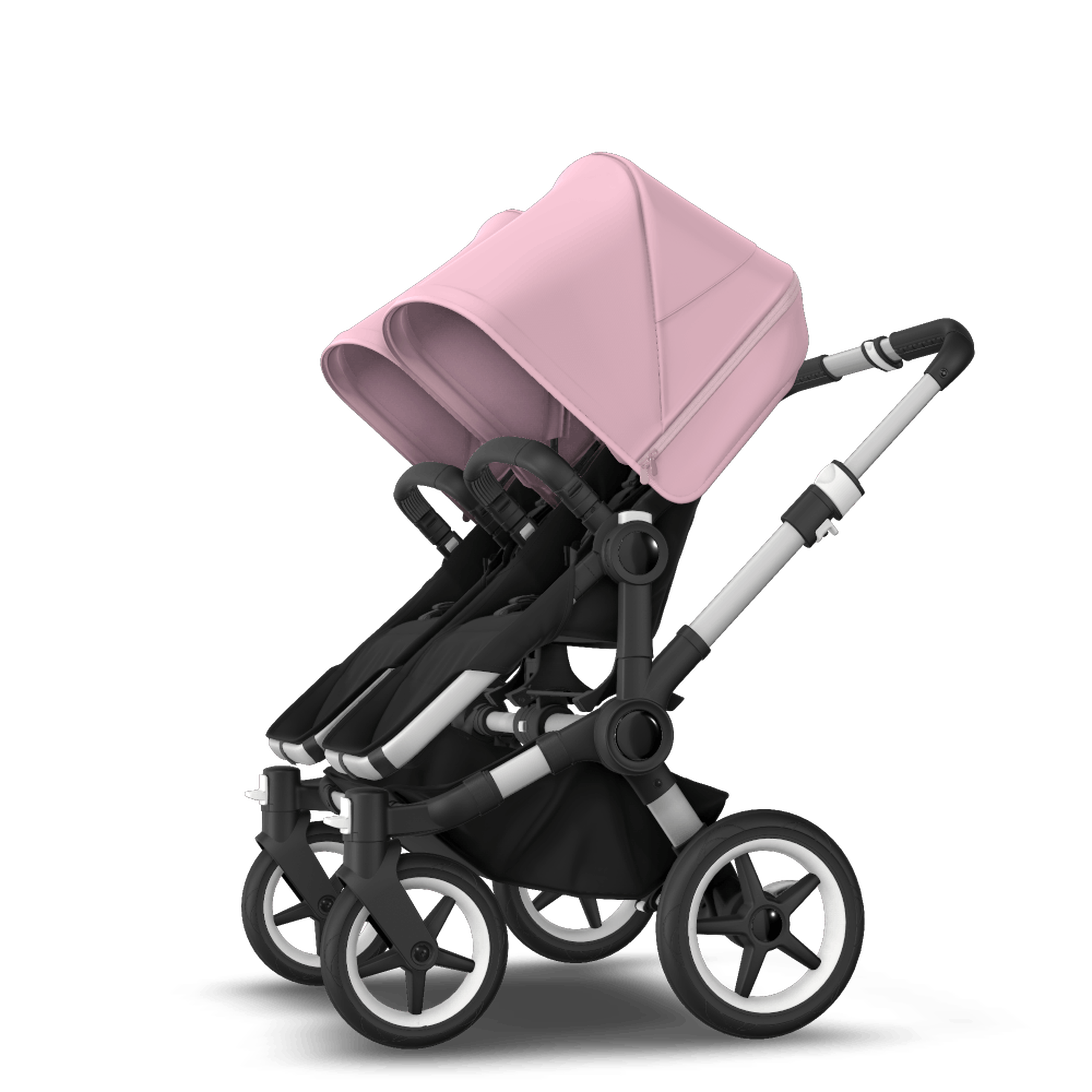 Bugaboo Donkey 3 Twin seat and bassinet stroller soft pink sun canopy, black fabrics, aluminium base - Thumbnail Slide 6 of 9