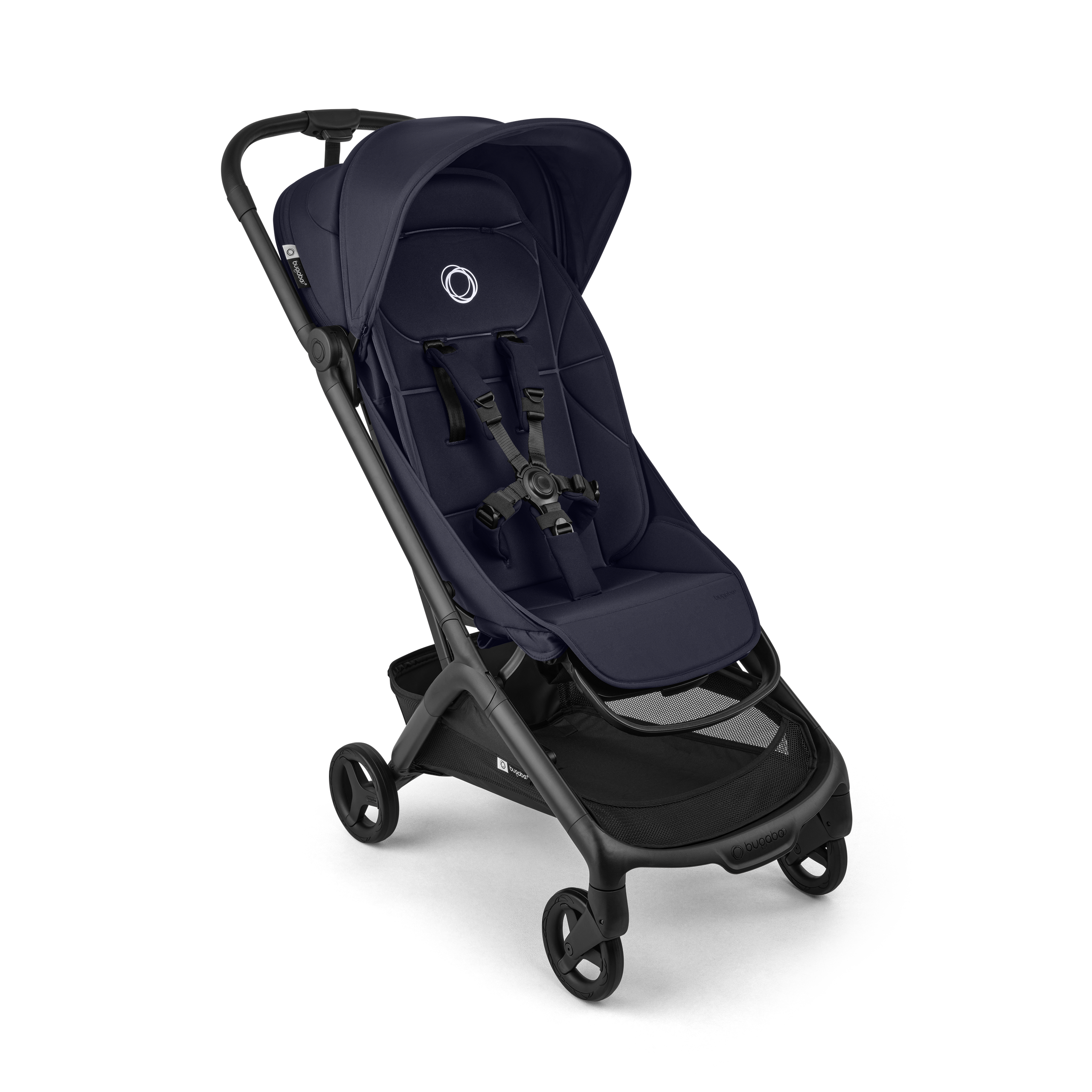 Bugaboo Butterfly 2 Plus travel pram black base, deep indigo fabrics, deep indigo sun canopy - Thumbnail Slide 1 of 12