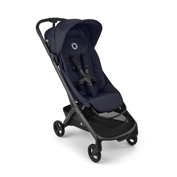 Bugaboo Butterfly 2 Plus travel pram black base, deep indigo fabrics, deep indigo sun canopy