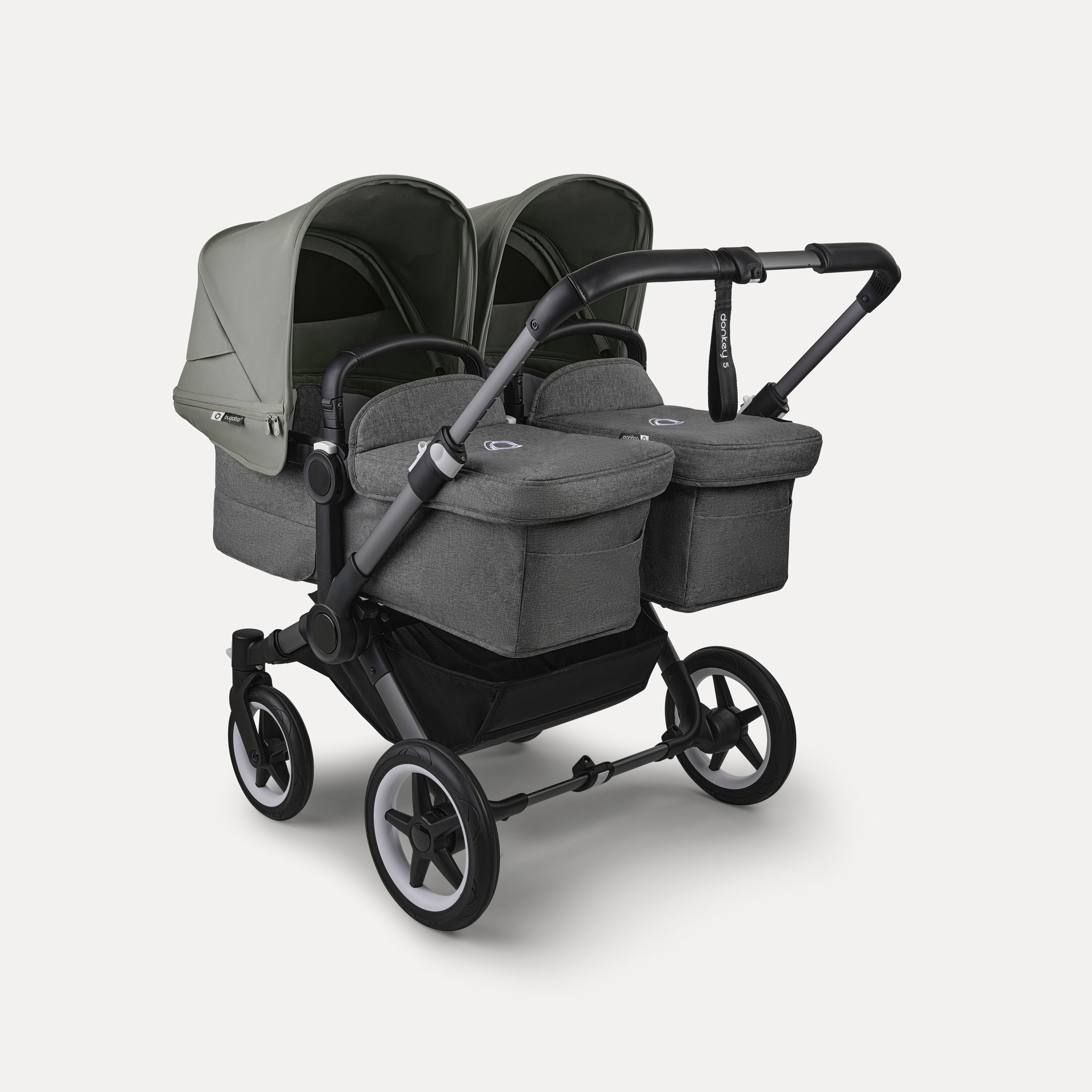 Bugaboo Donkey 5 twin stroller graphite base, grey mélange fabrics, forest green sun canopy - Main Modal Image Slide 1 of 12
