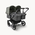 Bugaboo Donkey 5 twin stroller graphite base, grey mélange fabrics, forest green sun canopy