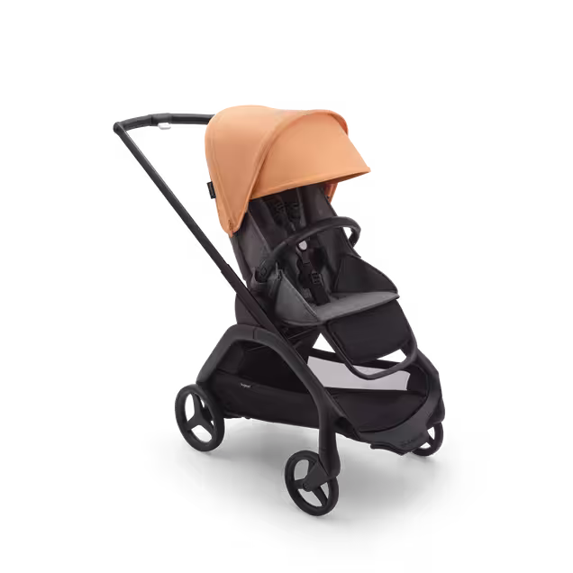 Bugaboo Dragonfly Sitz-Kinderwagen mit schwarzem Fahrgestell, grau meliertem Stoff und korallenfarbenem Sonnendach. - Main Image Slide 1 of 16