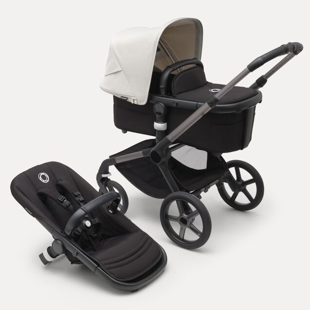 Bugaboo Fox 5 2-in-1 stroller graphite base, midnight black fabrics, misty white sun canopy - Main Image Slide 1 of 12