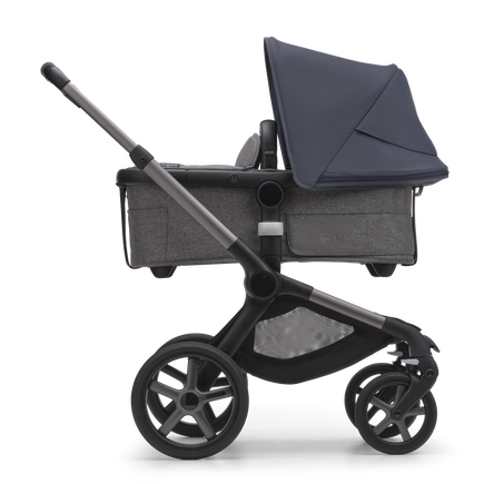 Bugaboo Fox 5 bassinet and seat stroller graphite base, grey melange fabrics, stormy blue sun canopy - view 2