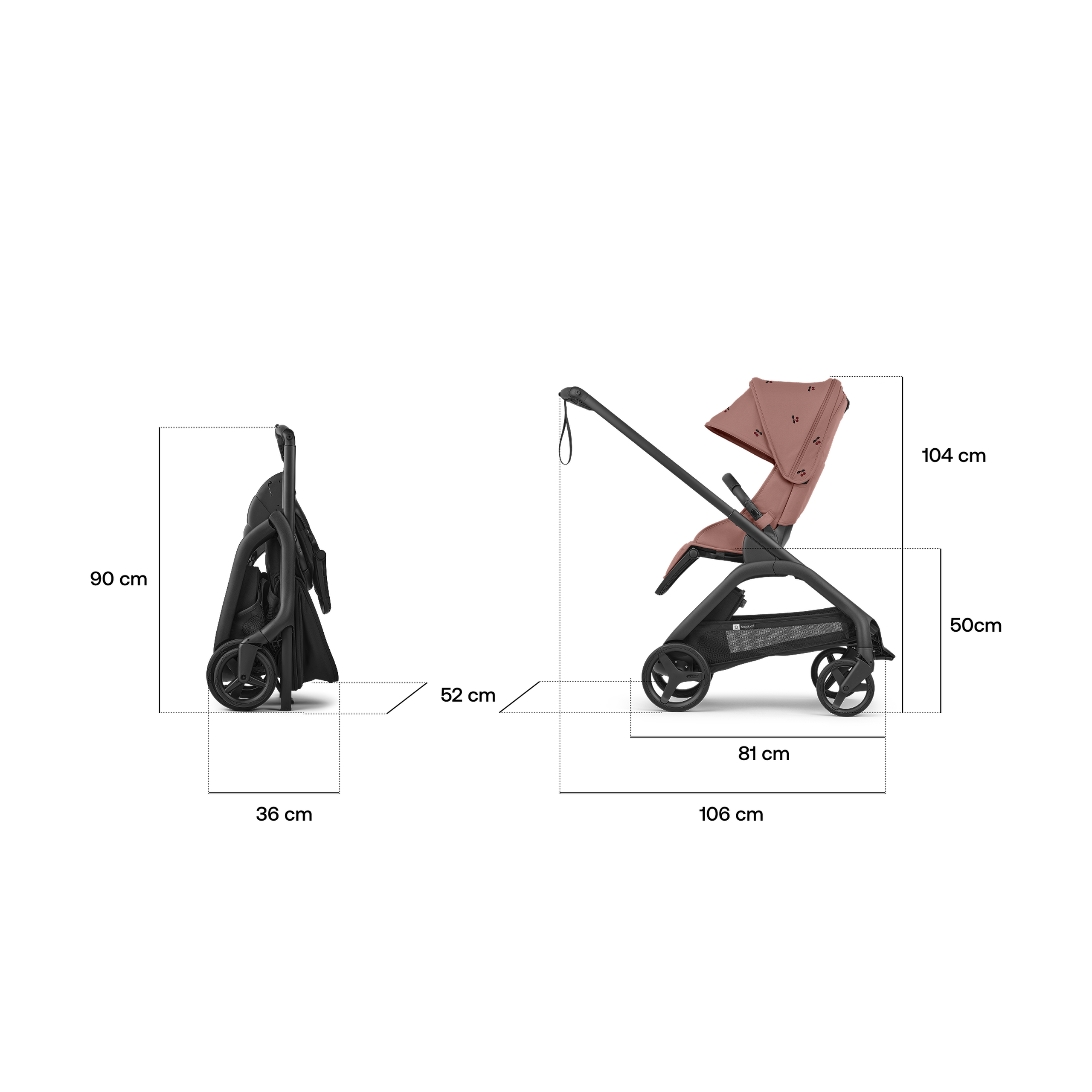 Bugaboo x Konges SlØjd limited edition Dragonfly Plus seat stroller black base, dusty pink fabrics, dusty pink sun canopy - Thumbnail Slide 5 of 10