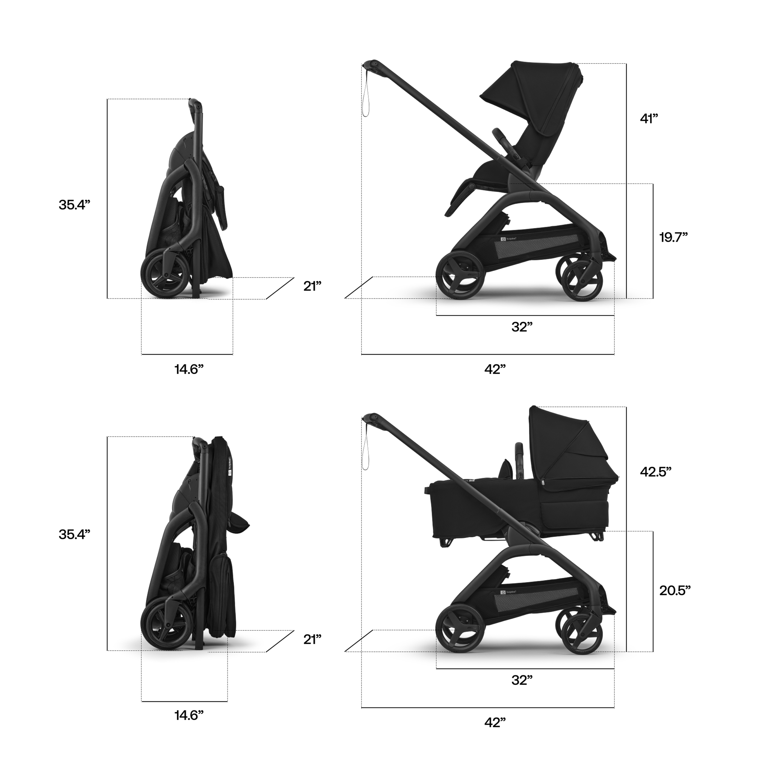Bugaboo Dragonfly Plus 2-in-1 stroller black base, desert taupe fabrics, desert taupe sun canopy  - Thumbnail Slide 5 of 11