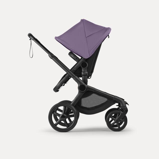 Bugaboo Fox 5 Renew seat stroller, with black chassis, Heritage Black fabrics, and Astro Purple sun canopy. - Main Image Slide 3 of 12