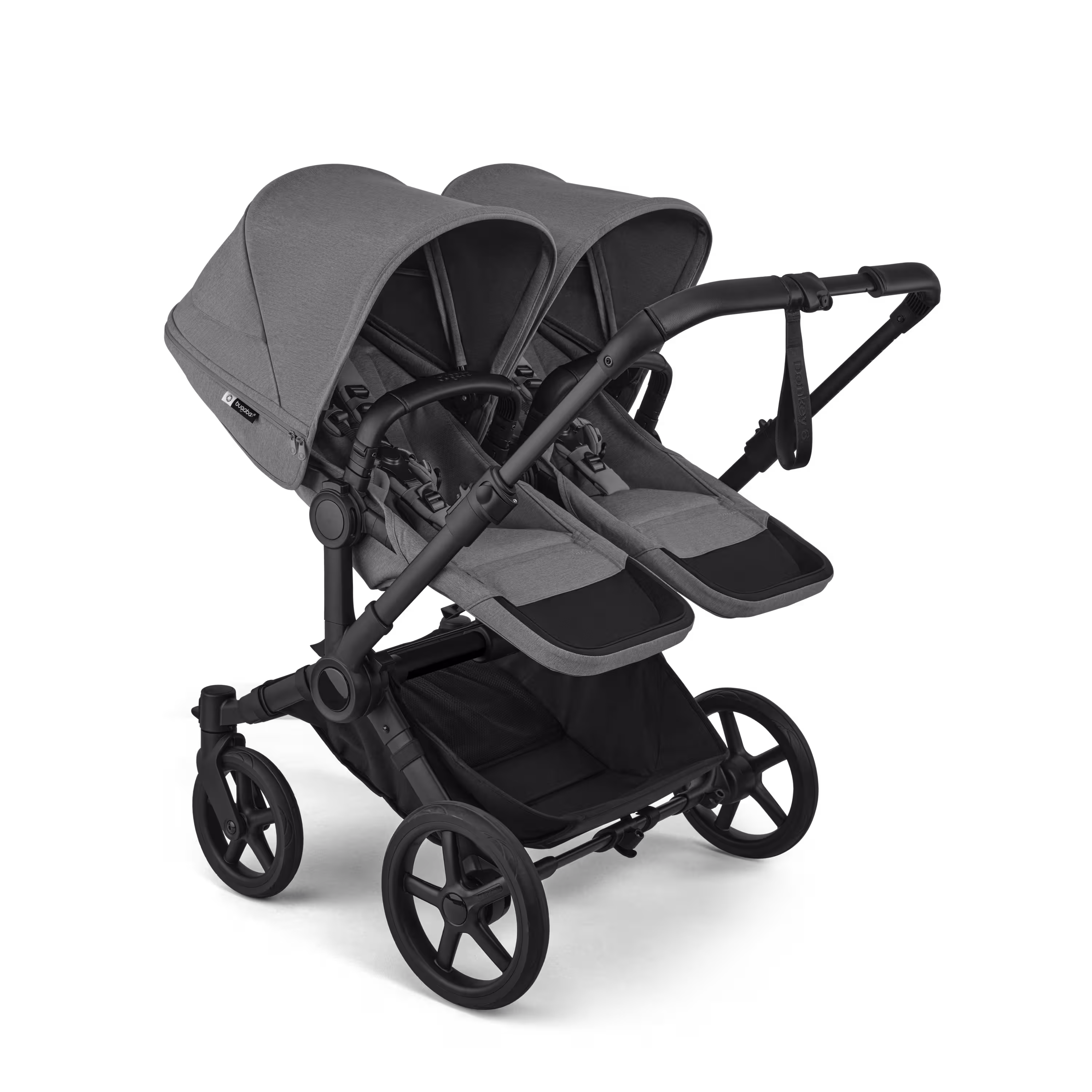 Bugaboo Donkey 6 twin pushchair black base, moon grey fabrics, moon grey sun canopy - Main Modal Image Slide 2 of 9