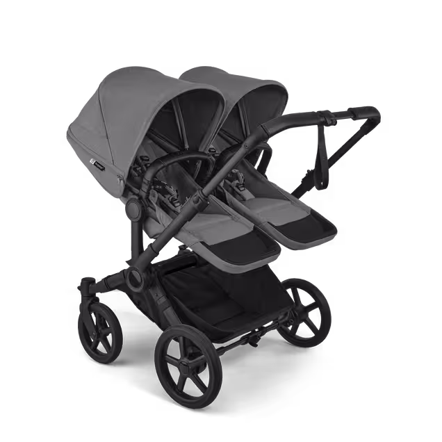Bugaboo Donkey 6 twin pushchair black base, moon grey fabrics, moon grey sun canopy - Main Image Slide 2 of 9