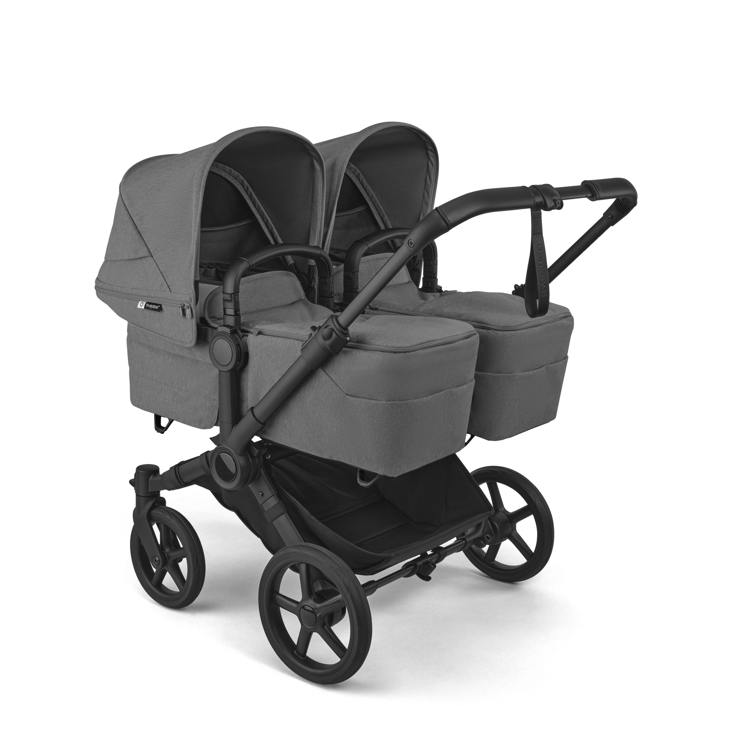 Bugaboo Donkey 6 twin stroller black base, moon grey fabrics, moon grey sun canopy - Thumbnail Slide 1 of 8