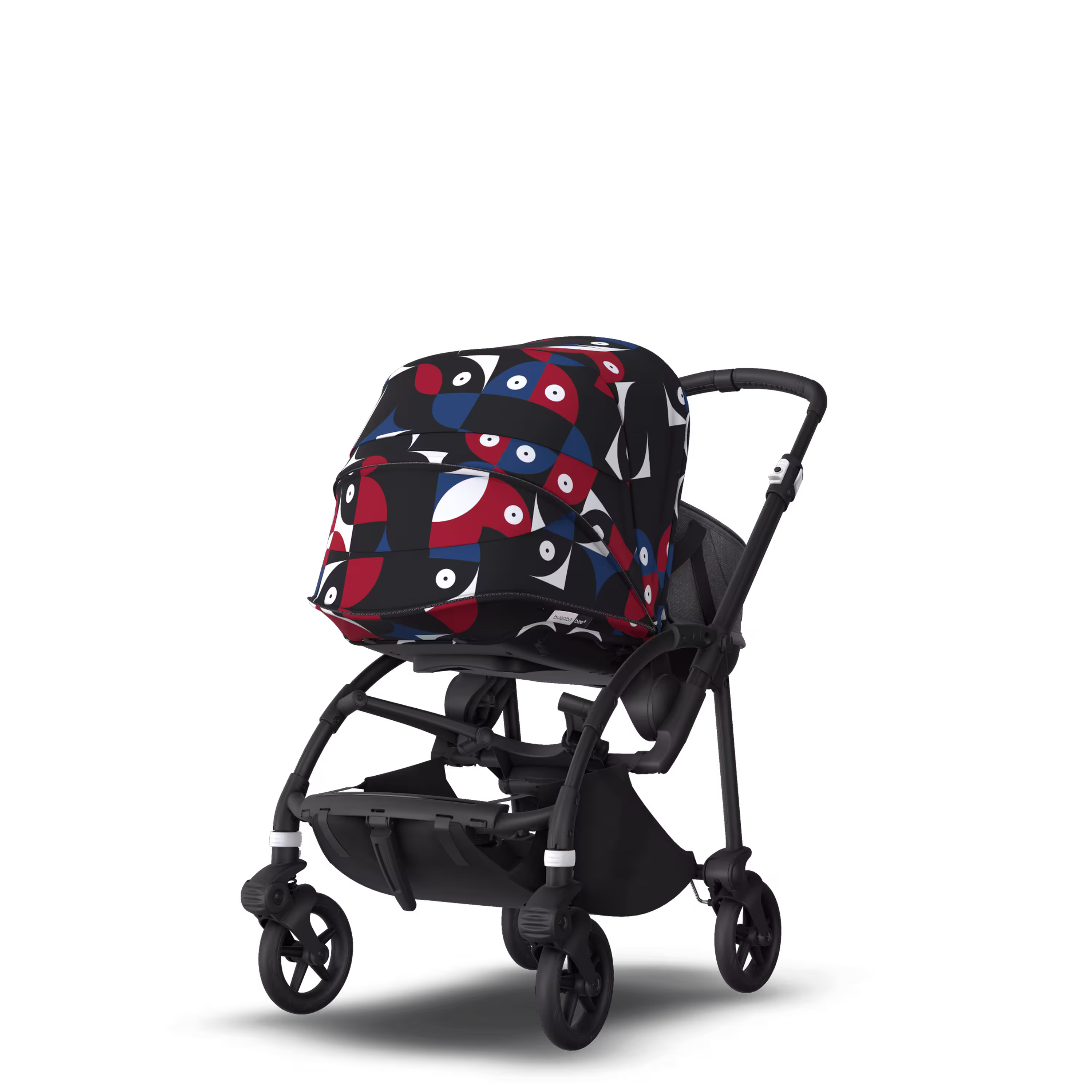Bugaboo Bee 6 bassinet and seat stroller black base, grey fabrics, animal explorer red/blue sun canopy - Main Modal Image Slide 5 of 6