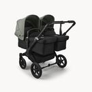 Bugaboo Donkey 5 twin stroller black base, midnight black fabrics, forest green sun canopy