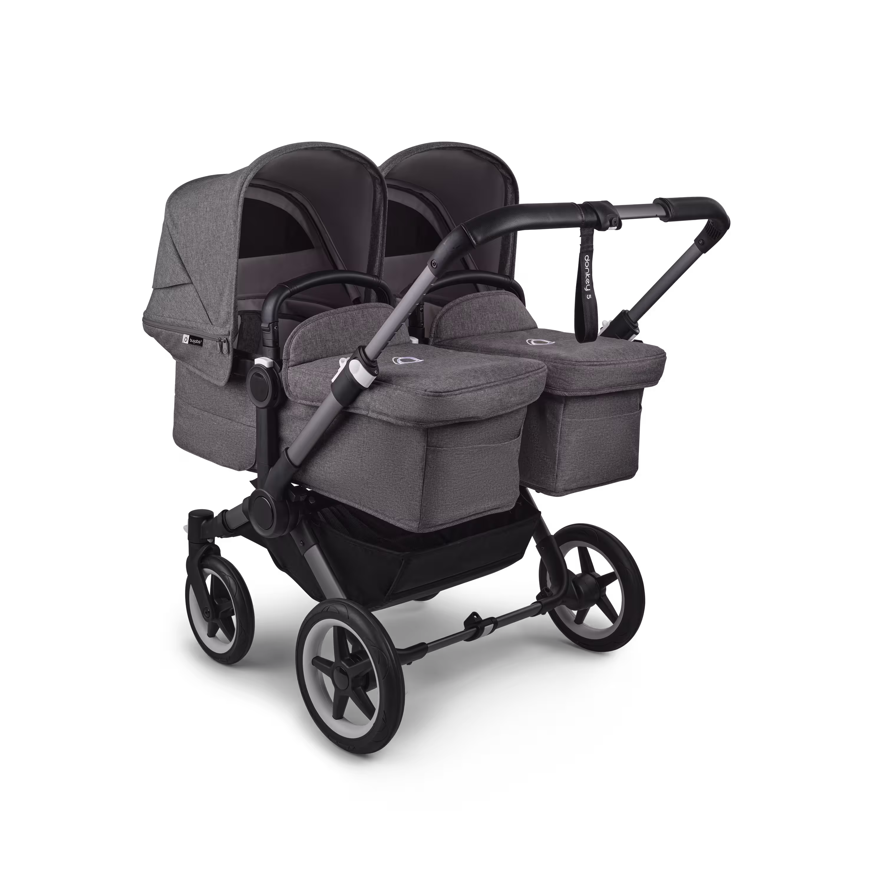 Bugaboo Donkey 5 twin stroller graphite base, grey mélange fabrics, grey mélange sun canopy - Main Modal Image Slide 1 of 12