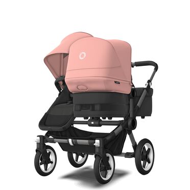 Bugaboo Donkey 5 Duo double stroller graphite base, midnight black fabrics, morning pink sun canopy - view 2