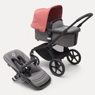 Bugaboo Fox 5 2-in-1 stroller black base, grey melange fabrics, sunrise red sun canopy