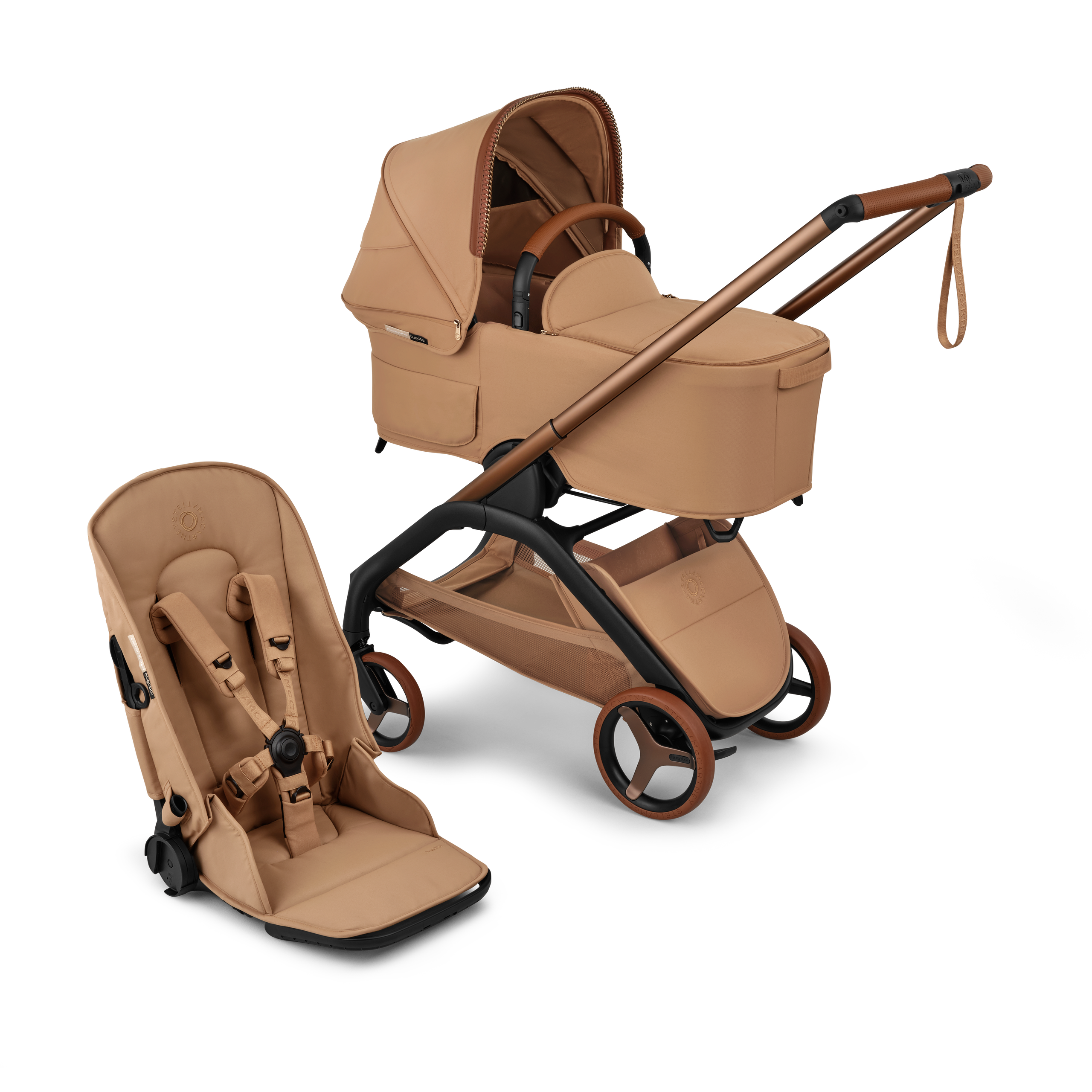 Bugaboo x Stella McCartney  Dragonfly Plus 2-in-1 stroller tobacco brown base, tobacco brown fabrics, tobacco brown sun canopy - Thumbnail Slide 1 of 12