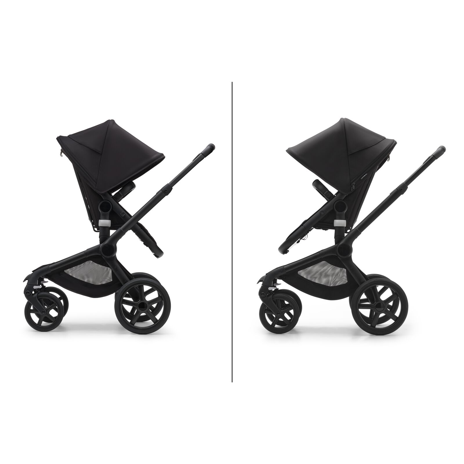 Reversible seat on the Bugaboo Fox 5: Facing parent or facing the world.