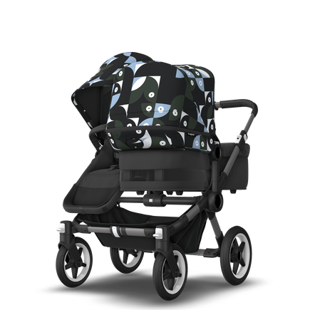 Bugaboo Donkey 5 Duo bassinet and seat stroller graphite base, midnight black fabrics, animal explorer green/ light blue sun canopy - view 2