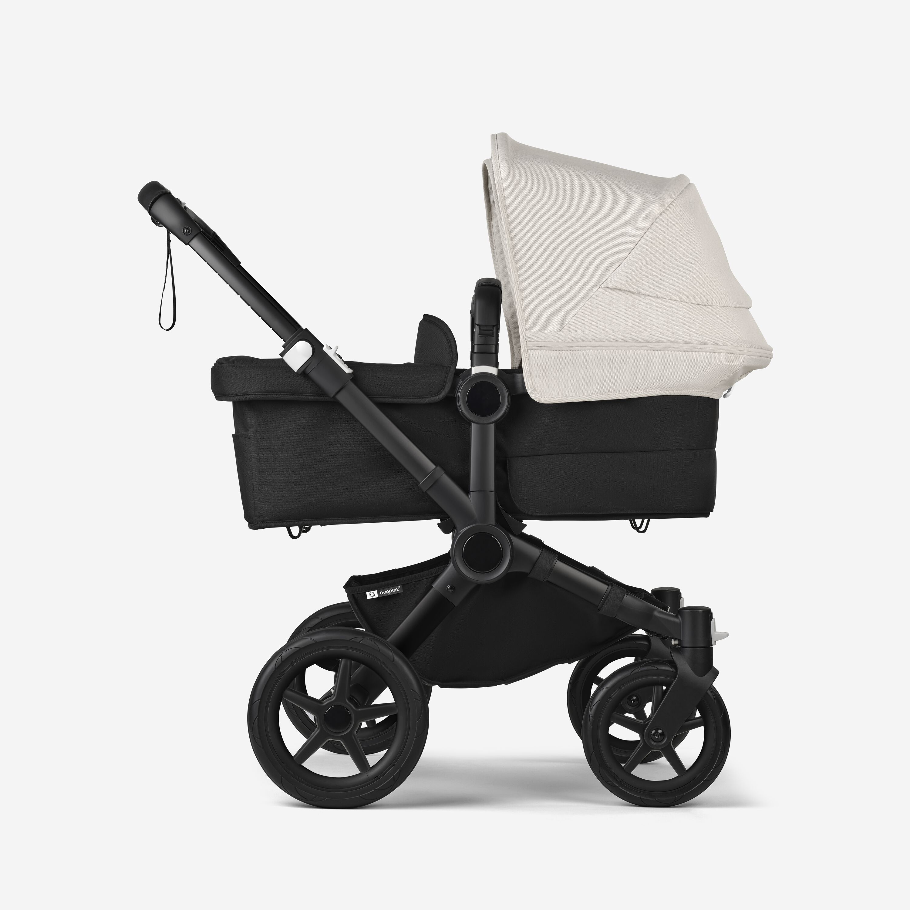 Bugaboo Donkey 5 twin stroller black base, midnight black fabrics, misty white sun canopy - Main Modal Image Slide 2 of 12