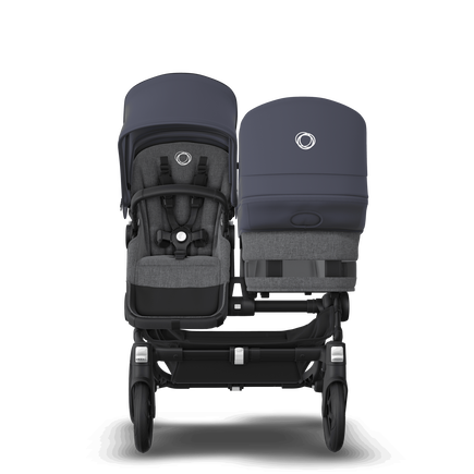 Bugaboo Donkey 5 Duo bassinet and seat stroller black base, grey mélange fabrics, stormy blue sun canopy - view 2