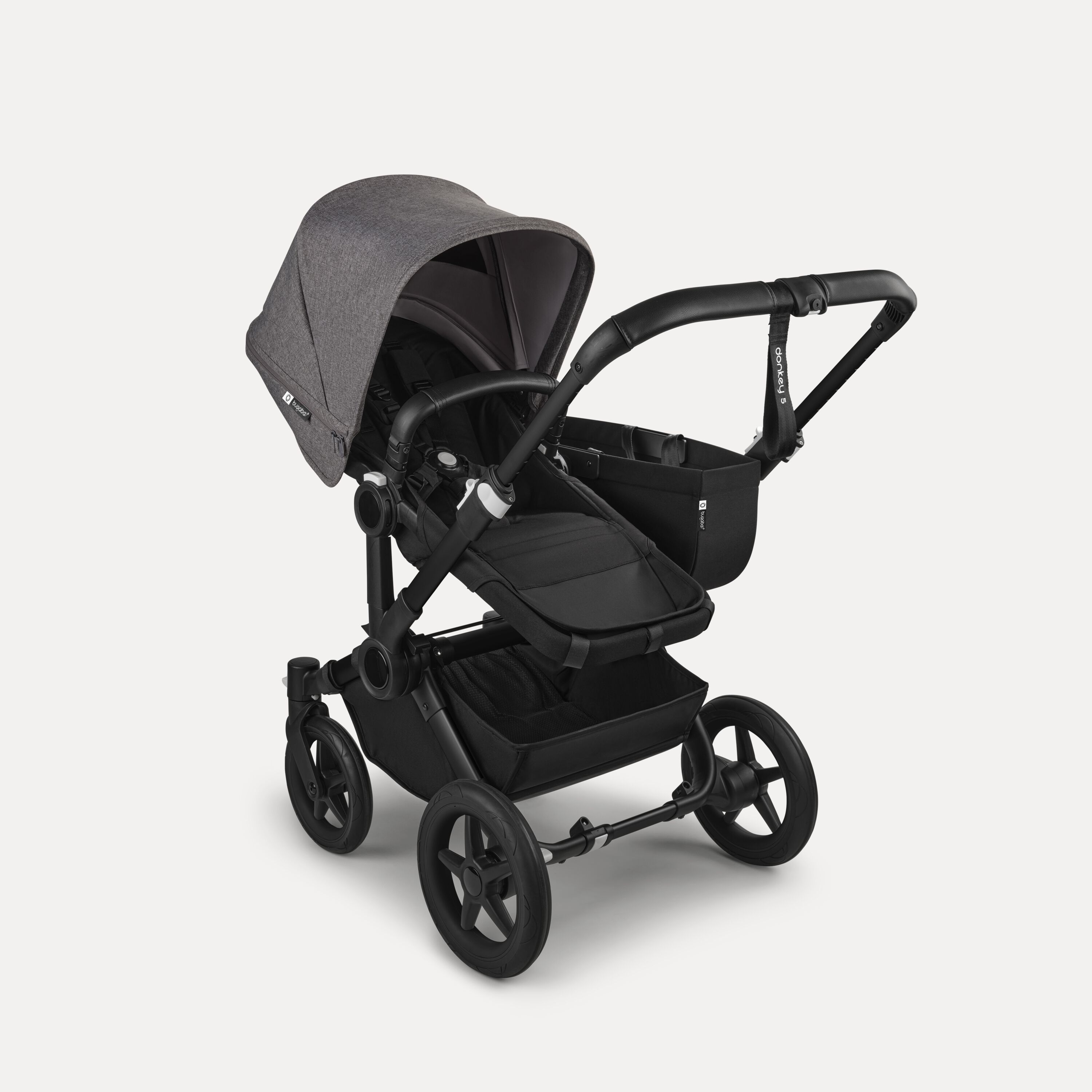 PP Bugaboo Donkey 5 Mono bassinet and seat stroller black base, midnight black fabrics, grey mélange sun canopy - Main Modal Image Slide 2 of 4
