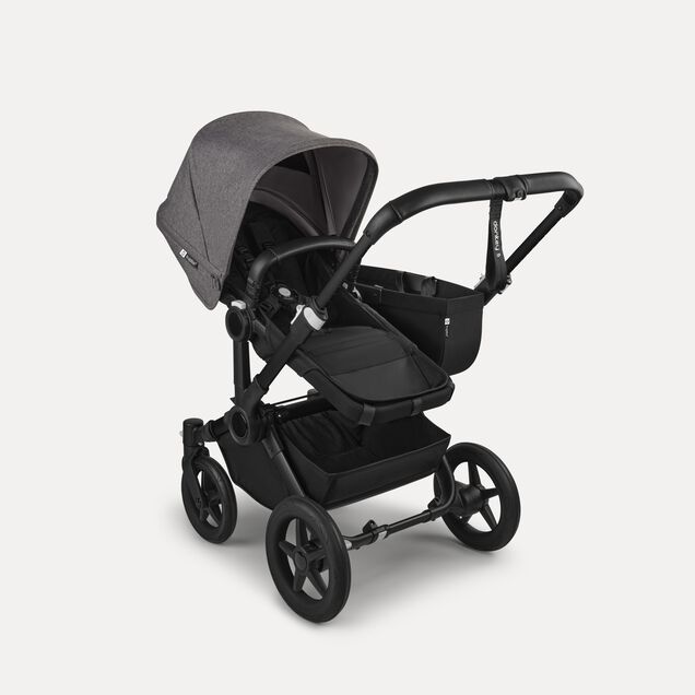 PP Bugaboo Donkey 5 Mono bassinet and seat stroller black base, midnight black fabrics, grey mélange sun canopy - Main Image Slide 2 of 4