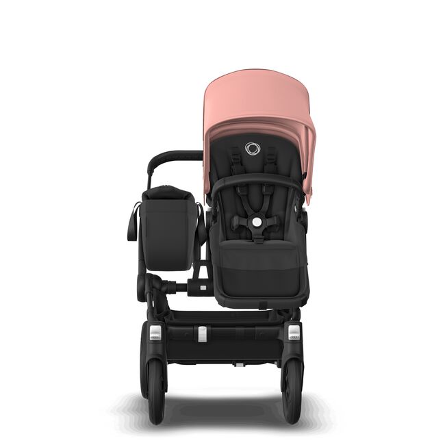Bugaboo Donkey 5 Mono bassinet and seat stroller black base, midnight black fabrics, morning pink sun canopy
