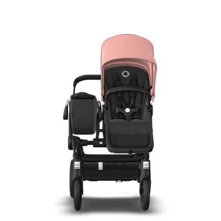 Bugaboo Donkey 5 Mono bassinet and seat stroller black base, midnight black fabrics, morning pink sun canopy