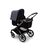 Bugaboo Fox 3 bassinet stroller with black frame, grey fabrics, and stormy blue sun canopy. - Thumbnail Slide 2 of 7