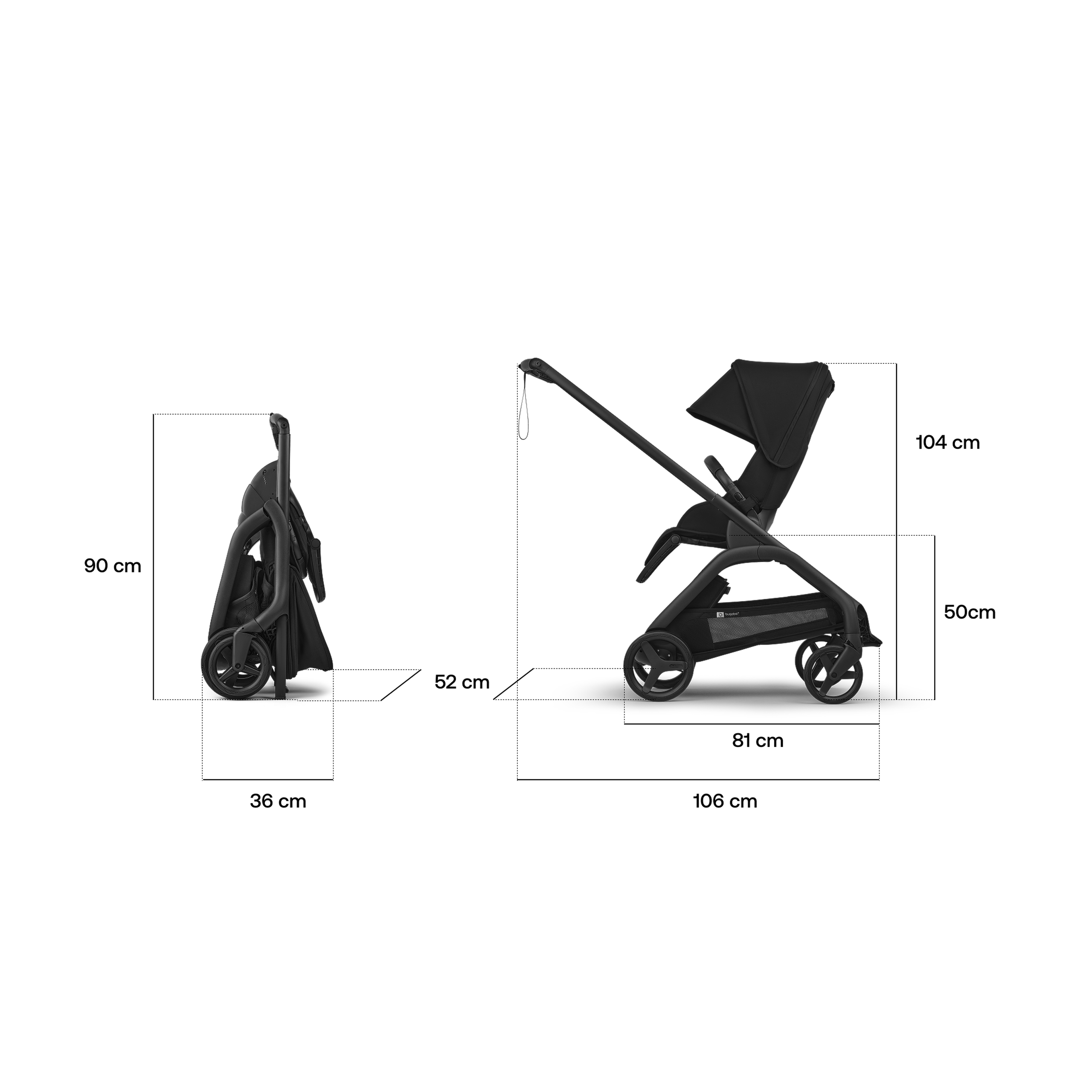 Bugaboo Dragonfly Plus seat stroller graphite base, grey melange fabrics, misty white sun canopy - Thumbnail Slide 5 of 11