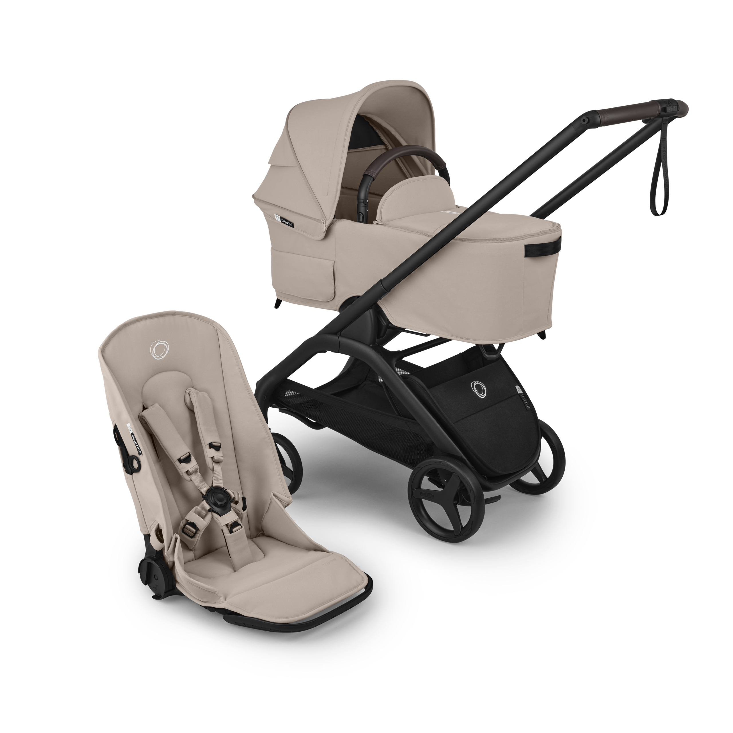Bugaboo Dragonfly Plus 2-in-1 stroller black base, desert taupe fabrics, desert taupe sun canopy  - Thumbnail Slide 1 of 11