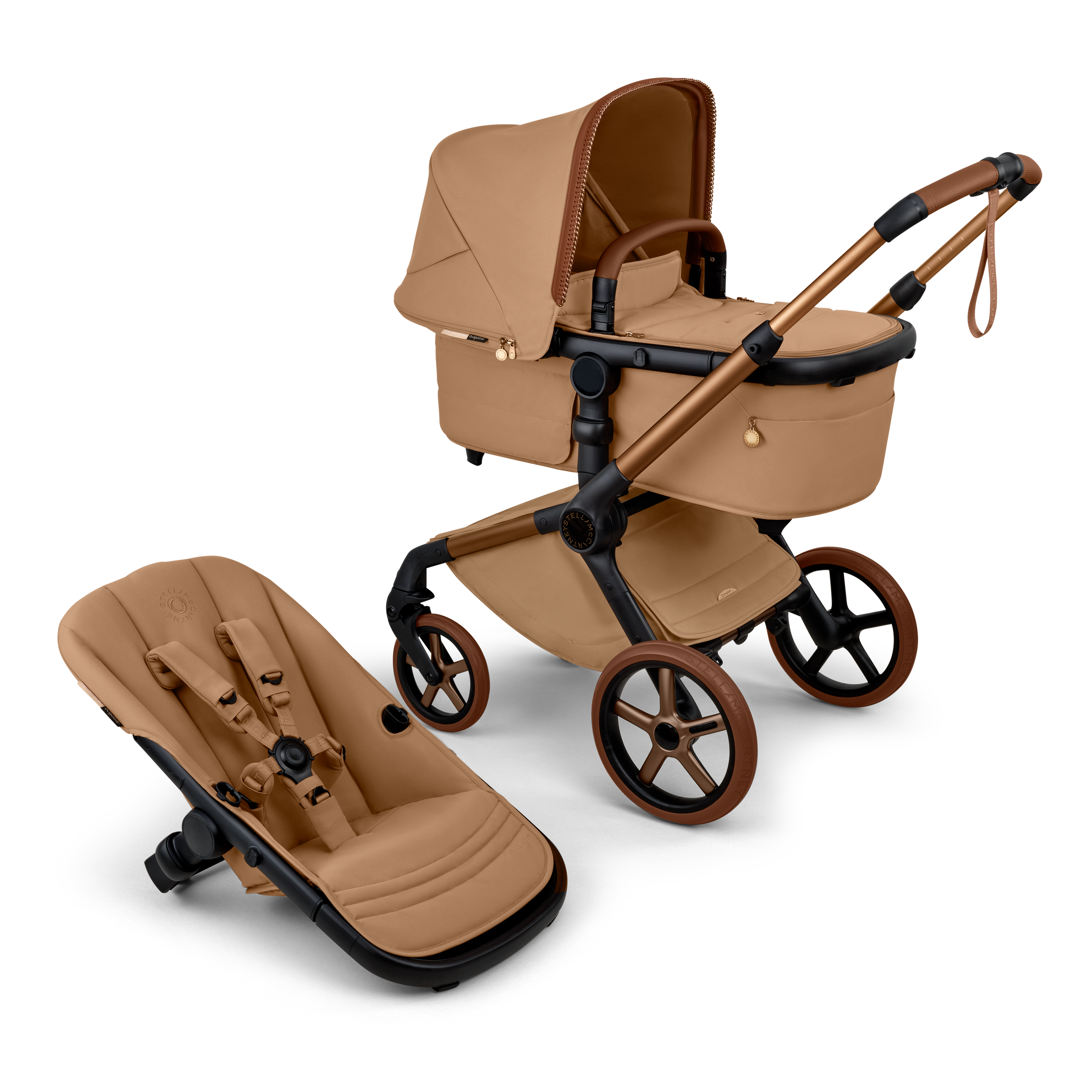 Bugaboo x Stella McCartney Fox 5 Renew 2-in-1 pushchair tobacco brown base, tobacco brown fabrics, tobacco brown sun canopy - Thumbnail Slide 1 of 13