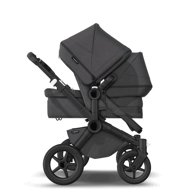 Bugaboo Donkey 5 Duo bassinet and seat stroller black base, mineral washed black fabrics, mineral washed black sun canopy - Main Image Slide 4 of 12