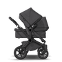 Bugaboo Donkey 5 Duo bassinet and seat stroller black base, mineral washed black fabrics, mineral washed black sun canopy - Thumbnail Slide 4 van 12