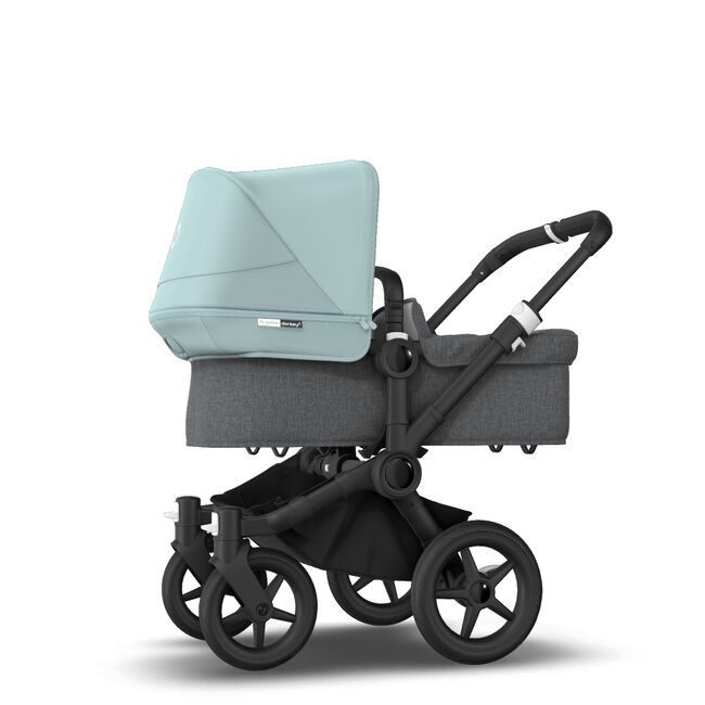Bugaboo Donkey 3 Mono seat and bassinet stroller vapor blue sun canopy, grey melange fabrics, black base
