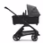Side view of the Bugaboo Dragonfly bassinet stroller with black chassis, midnight black fabrics and forest green sun canopy. - Thumbnail Slide 3 of 16