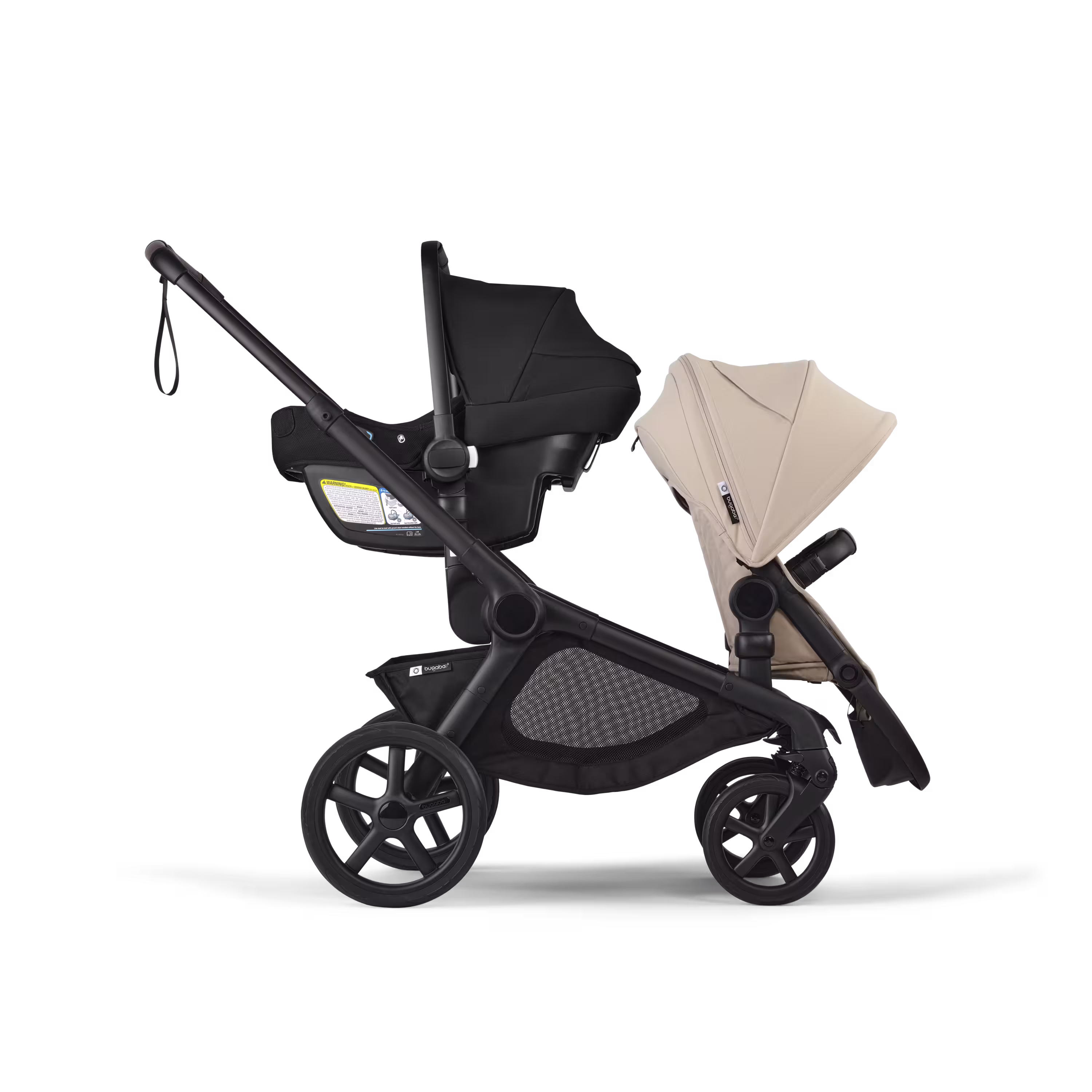Bugaboo Kangaroo seat-only tandem black base, moon grey fabrics, moon grey sun canopy - Main Modal Image Slide 11 of 12