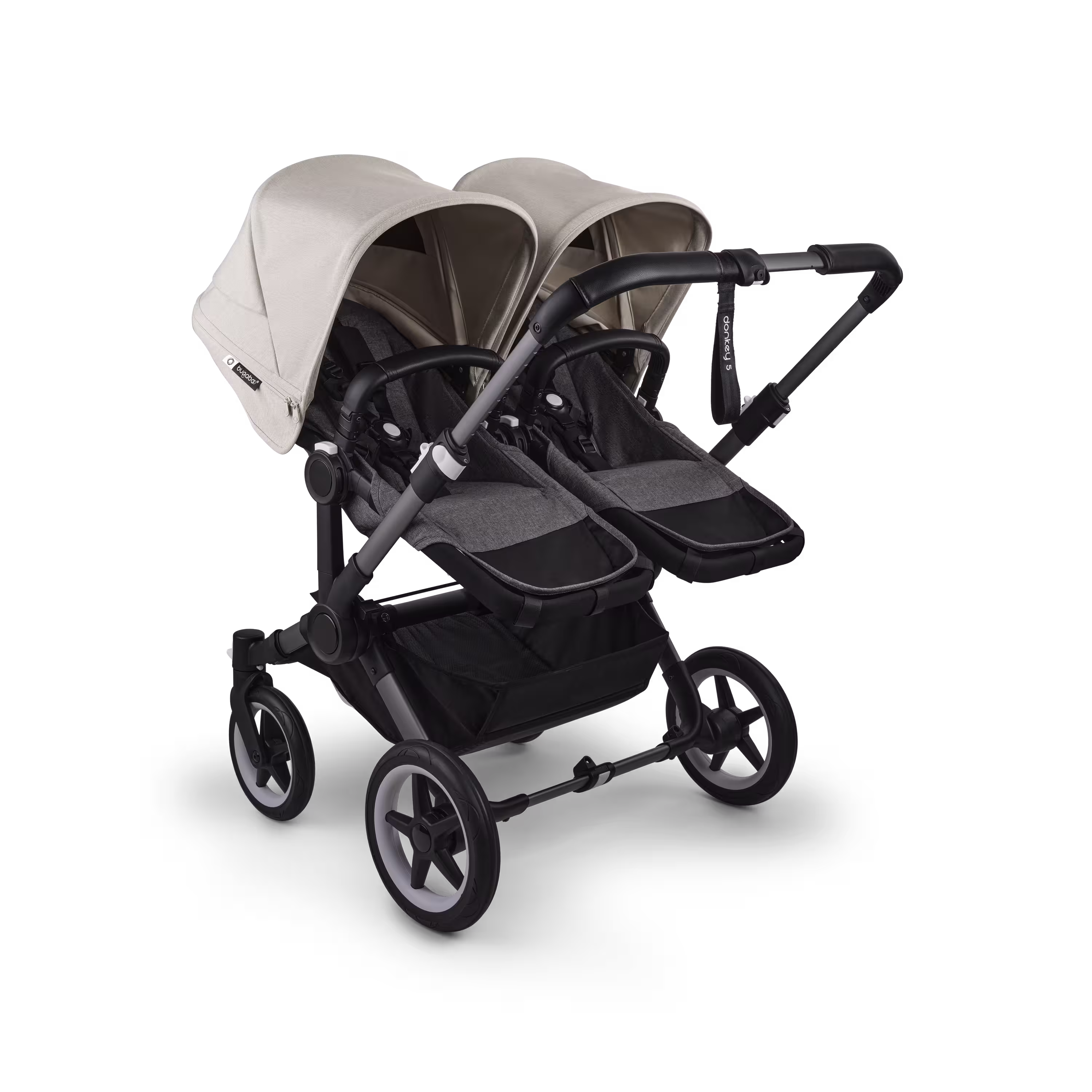 Bugaboo Donkey 5 twin stroller graphite base, grey mélange fabrics, misty white sun canopy - Main Modal Image Slide 3 of 12